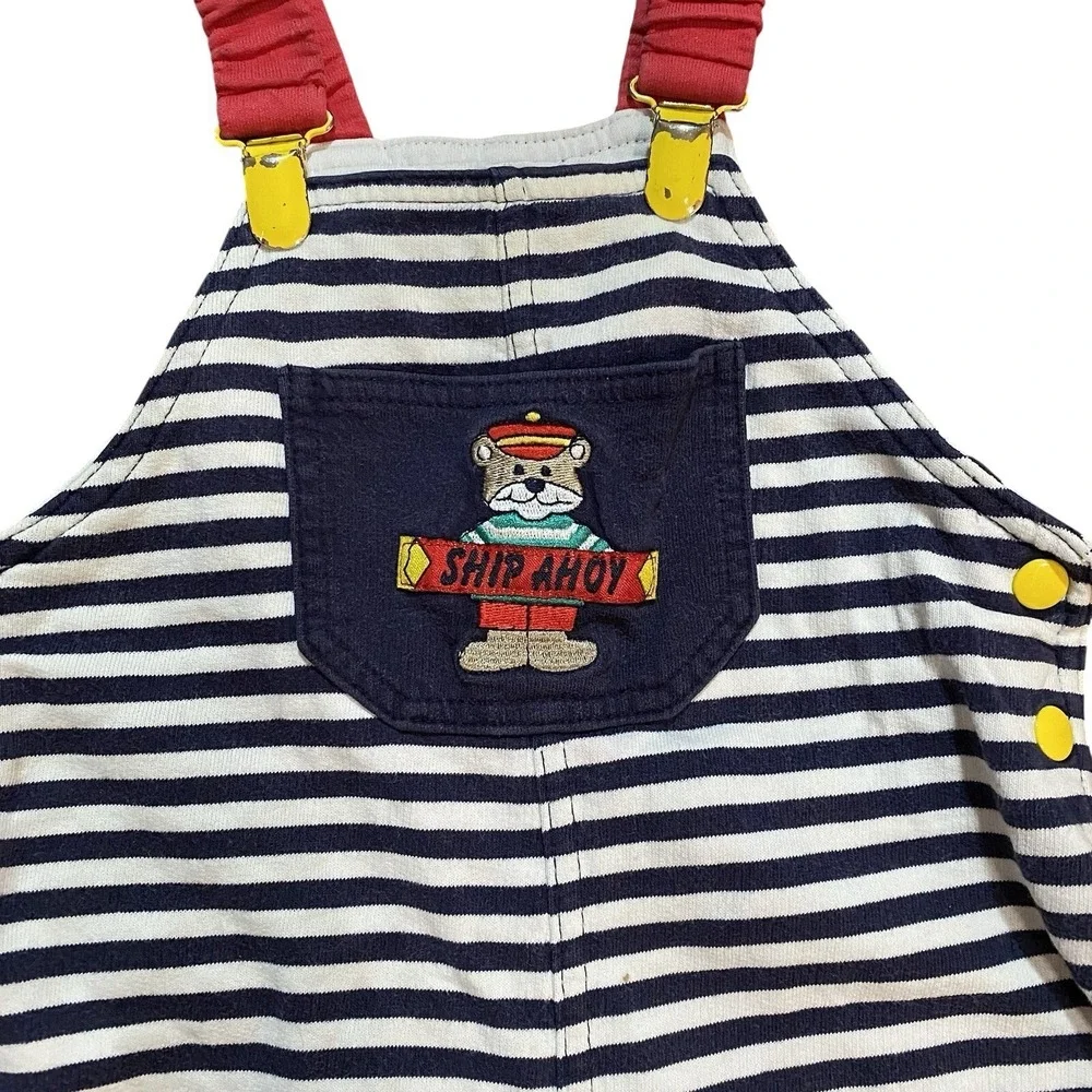 Vintage Gymboree Rainbow Tag Baby Nautical Stripe Ship Ahoy Overalls 6-12 Months